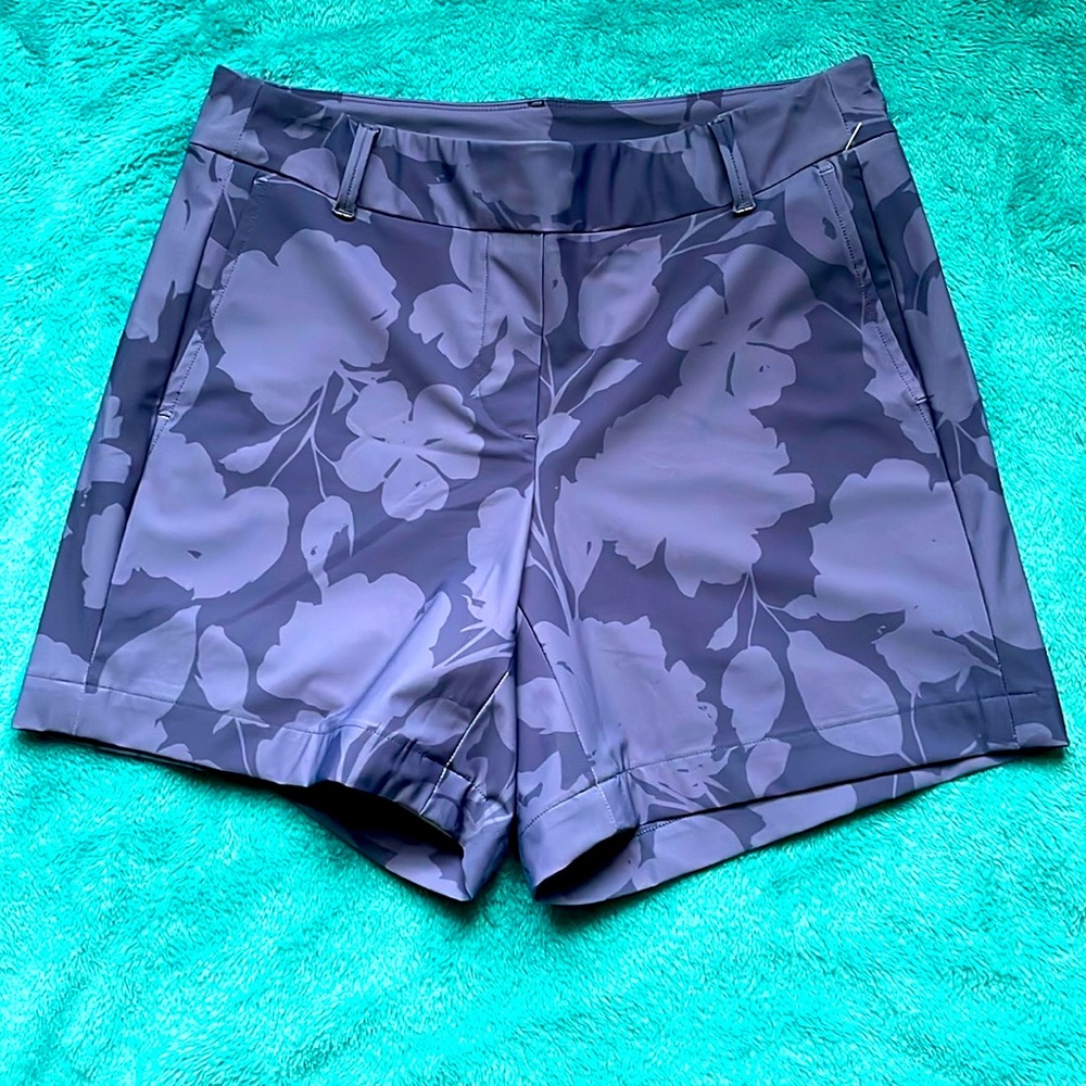SPANX dark blue shorts with lighter blue flower design